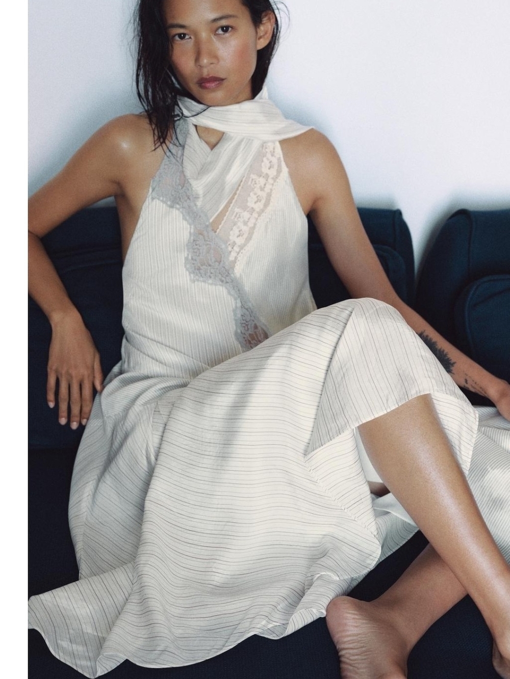 Zara White Halter Lace-Trim Maxi Dress - Picture 4 of 9
